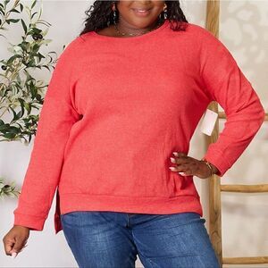 Basic Bae Round Neck Drop Shoulder Slit Sweatshirt sz L